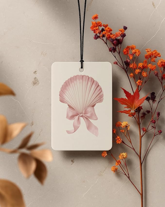 Pink Preppy Beach Car Air Freshener 4 Pcs Coconut Scented, Pink Bow Seashell Coastal Car Accessories Mirror Decor for Women, Girly Beachy Hanging Air Freshener for Cars Closet Drawer Books
