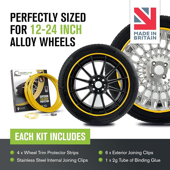 AlloyGator Yellow Rim Protector for Car Wheels (Fits 12-24" Wheel Diameter) - Pack of 4 Premium Alloy Wheel Protector to Avoid Scratches & Scuffs - Adhesive Free Curb Rash Rim Protectors