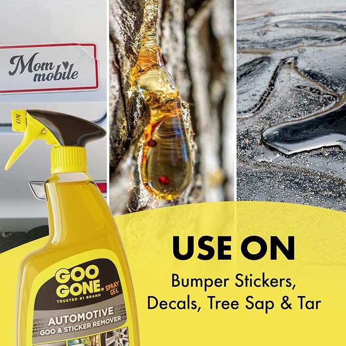 Automotive Adhesive Remover, Goo & Grime Cleaner for Bumper Stickers, Decals, Tree Sap, Brake Dust, Bird Droppings, Gum, Spray Paint, Asphalt, 24 oz with MicroFiber Buffing Towel