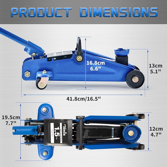 Floor Jack, Hydraulic Portable Car Lift Jack, 1.5 Ton (3,000 lb) Capacity (Blue)