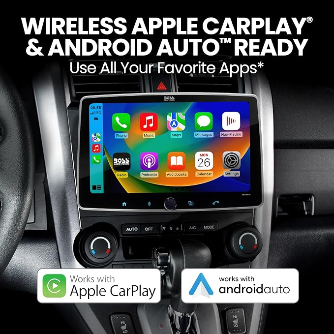 BCPA9 Single DIN Car Stereo Wireless Apple CarPlay, Android Auto, 9 Inch Touchscreen, Bluetooth, AM/FM Radio Receiver