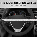 Genuine Black Leather Steering Wheel Cover for Car, Small (13.5" - 14.5") – Ergonomic Comfort Grip for Men & Women, Car Steering Wheel Cover for Vehicles with Small Steering Wheels