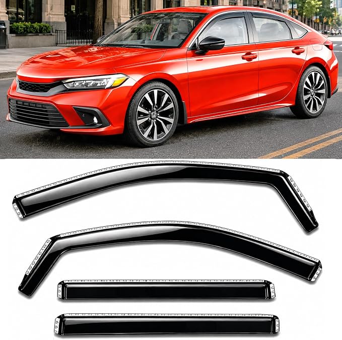 2022-2026 in-Channel Rain Guards for Honda Civic Hatchback Side Window Visor Deflectors HB LX EX-L Sport Touring Hybrid Tinted Vent Shades Protectors 2023 2024 2025