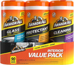 Car Interior Value Pack, 90 Count, Includes Auto Glass Cleaner, Cleaning Wipes and Protectant Wipes