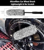 5PCS Pro Wheel Detailing Kit | 360° Bendable Rim Cleaner Brush, Premium Boar Hair Brush & Tire Shine Applicator | Microfiber Scratch-Free Wheel and Tire Brush Set for Cleaning Wheels,Tires