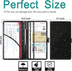 Car Registration and Insurance Holder, Vehicle Glove Box Organizer Cool Car Accessories, Auto Truck Document Holder for Cards, Driver License, Black Glitter