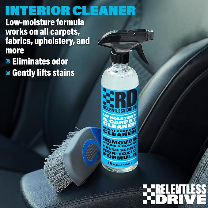 Car Carpet Cleaner & Car Upholstery Cleaner | Car seat cleaner for fabric interiors, floor mats, auto upholstery with Heavy duty brush, 16oz. Works as couch & sofa cleaner