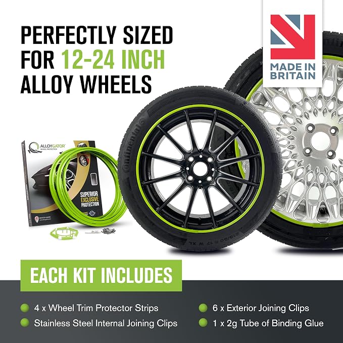 AlloyGator Green Rim Protector for Car Wheels (Fits 12-24" Wheel Diameter) - Pack of 4 Premium Alloy Wheel Protector to Avoid Scratches & Scuffs - Adhesive Free Curb Rash Rim Protectors