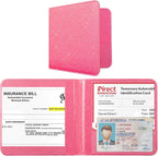 CoBak Car Registration and Insurance Holder - Small and Lightweight Vehicle Glove Box Car Organizer, Auto Truck Comparment Accessories Case for Essential Document, Driver License (Glitter Rosy)