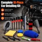 18-Piece Car Detailing Kit – Complete Car Interior Detailing Kit and Exterior Cleaning Set with Detail Brushes, Wire Brushes, Waxing Mop, and Microfiber Accessories for Vehicles