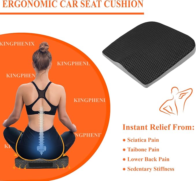 Premium Car Seat Cushion, Memory Foam Driver Seat Cushion to Improve Driving View- Coccyx & Lower Back Pain Relief - Seat Cushion for Car, Truck, Office Chair (4D Mesh Classic Black)