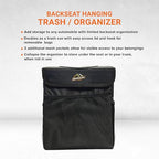 Car Trash Can & Organizer, 2.63 Gallon Waterproof Covered Garbage Bin, 3 Mesh Pockets, Collapsible for Easy Storage, Adjustable Strap & Hook for Backseat Hanging, 9.5” L x 6.25” D x 10.25” H