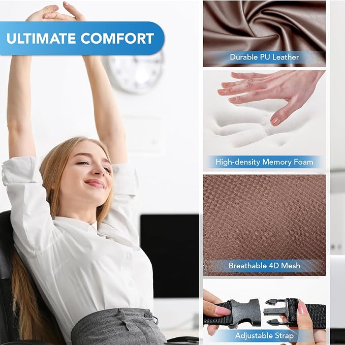 Lumbar Support Pillow for Car, Car Seat Back Support for Driving | Memory Foam Car Lumbar Support for Driving Seat, Car Back Cushion, Adjustable Straps, Lower Back Pillow, Office Chairs, Brown