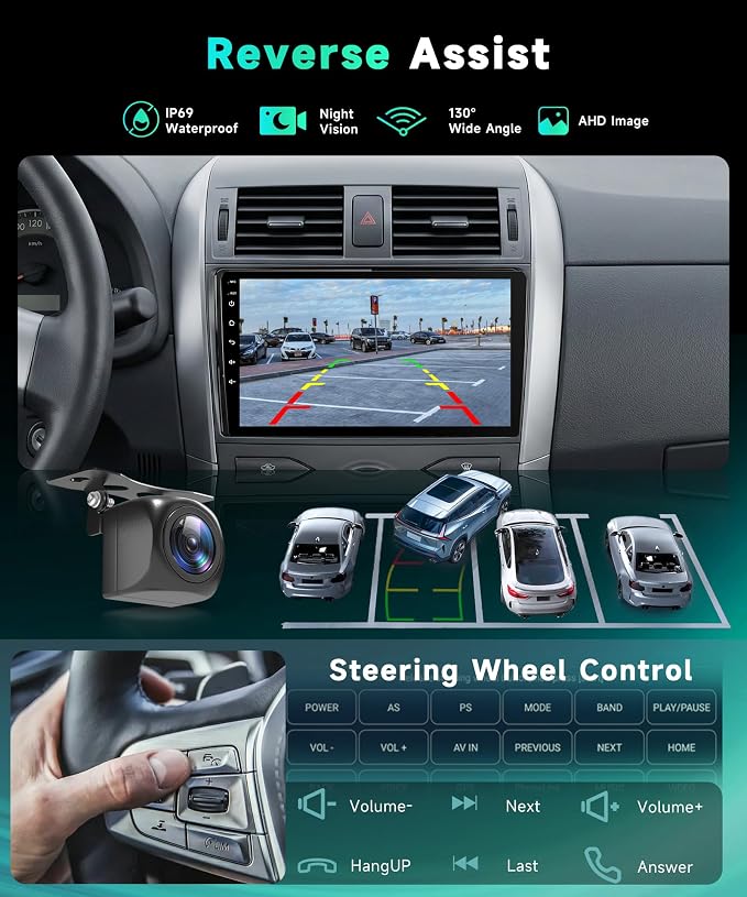 8 Core 6G+128G for Toyota Corolla 2009-2013 Android Car Stereo Carplay Android Auto, 9 Inch for Corolla Radio GPS 4G-WiFi Bluetooth 5.0 FM/RDS DSP-36 Mirror Link Backup Camera