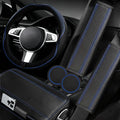6 PCS Car Steering Wheel Cover Set, Microfiber Leather Steering Wheel Covers Universal 14.5-15 inch, Center Console Cover, Seat Belt Cushion, Cup Holder Coaster, Car Accessories Set Blue