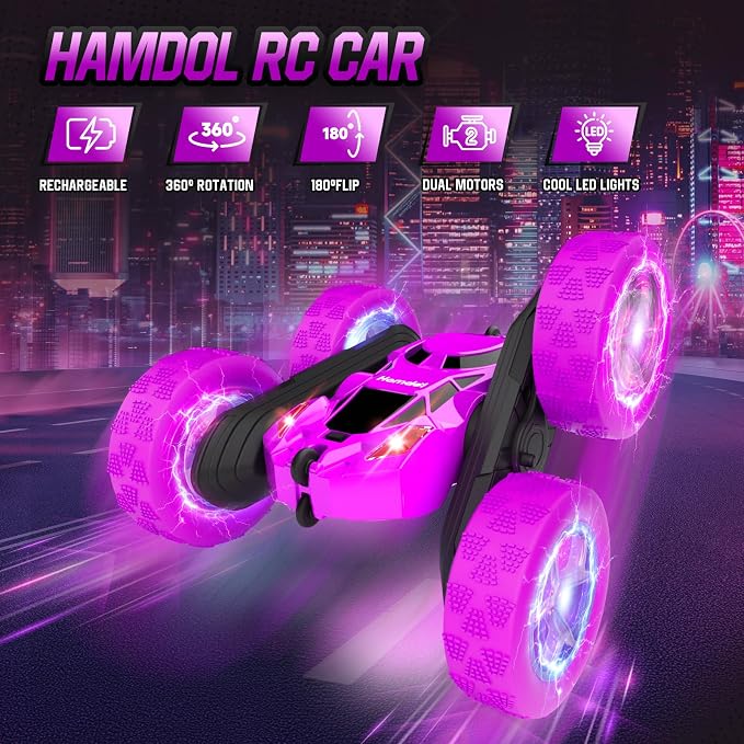 Remote Control Car for Kids, Stunt RC Cars with Cool Wheel Lights, Double-Sided Driving, 360-degree Rotation Boys & Girls Toys for Ages 6 7 8 9 10-12 Kids, Valentines, Birthday Idea
