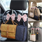 2 Pack Cute Bow Car Seat Headrest Hooks, Purse Hook for Car, Car Purse Hanger for Bags, Backseat Storage Organizer, Universal Vehicle Hooks for Women, Sedan SUV Truck, Pink