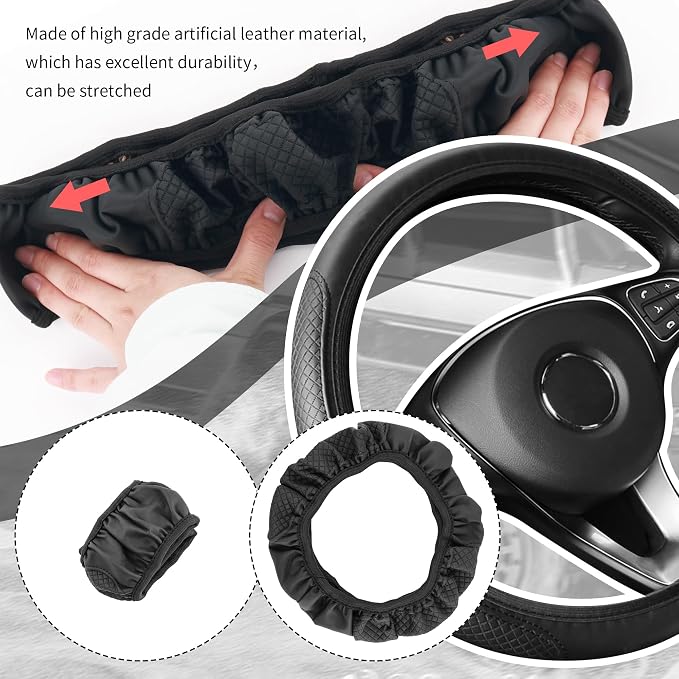Leather Steering Wheel Cover,Anti Slip Car Steering Wheel Cover for Car Decorations & Steering Wheel Protections,Universal 15Inch Wheel Cover Car Interior Accessories for Men & Women (Burgundy)