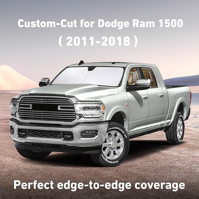 Windshield Sunshade Compatible for Dodge Ram 1500 2011-2016 2017 2018, Sun Visor for Front Windshield & Window Sun Shade Cover, UV Heat Blocker & Protector, Car Accessories