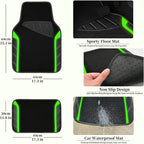 Leather Steering Wheel Cover and Waterproof Car Floor Mats,Microfiber Universal Car Combo Fit for 95% Sedan,SUV,Cars,14.5-15inch Sporty Anti-Slip Comfortable Design(Black＆Fluorescence Green)