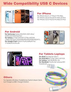 USB A to USB C Cable 6FT,Beaded Charger Cord for iPhone 17 16 Pro Max 17e 15 Car play,Type C Cute Car Charger Cord for iPad 10 11th A16/Samsung S26 S25 S24 S23 FE/Android Phone Girls Women,BlueYellow