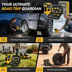 Flat Tire Repair Kit with Air Compressor, 150PSI Portable Air Pump with Auto-Stop & LED, Heavy Duty Tire Plug Kit for Car, SUV, Truck, Jeep, Motorcycle, Roadside Emergency Assistance (YELLOW)