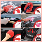 27PCS Car Detailing Kit Auto Cleaning Tools Wash Set with Storage Carry Bag Home Use for Interior Exterior Deep Clean Polish Car Care Windshield Dashboard Seat Air Vents Wheels Tires, Red