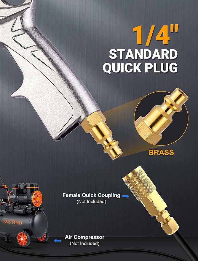 Tornado Car Cleaning Gun, Powerful Dry Car Detailing Air Gun Blower with Replacement Blasting Tube, Brass 1/4 IN NPT Quick Connector, Metal Air Blaster for Air Compressor Attachments