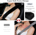 Soft Faux Fur Universal Fit Seatbelt Cover Car Truck SUV Airplane Seat Belt Shoulder Pad for Carmera Backpack Straps Neck Cushion Protector Extra Long 25.6in Black