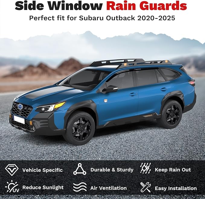 Window Visors Rain Guards for 2020-2025 Subaru Outback Premium Limited Touring Accessories, Outside-Mount Tape-On Side Window Wind Deflectors Vent Visors Shades Rainproof Black 4PCS