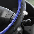 Steering Wheel Cover Leather 14 1/2 to 15 inch Universal Padded Soft Grip Breathable for Car Truck SUV Jeep Anti Slip Blue and Black