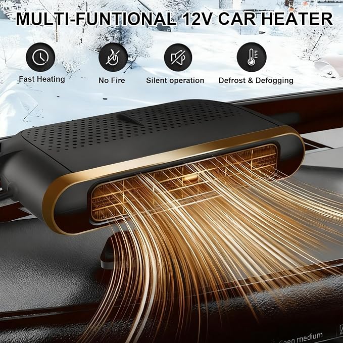 Car Heater,12V Portable Heating & Cooling Fast Heating Defrost Defogger for Car Windshield, Plugs into Cigarette Lighter,Car Defroster Windshield WIth Rotation Stand Holder