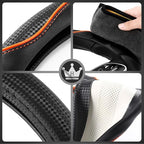3D Car Steering Wheel Cover Comfort Grip Massage Sporty Anti-Slip Carbon Fiber Faux Leather for F150, Trucks, Jeep, Van, Car Handle Covers for All Seasons, 15.2-16in, Orange