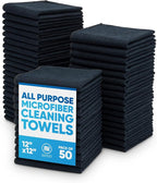 12" x 12" Cleaning Cloths (50 Pack) Reusable Towels, Wash Rags, Dust Cloth, All-Purpose: Kitchen, Dish, Cars, Shop, Glass (Black)