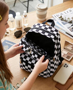 Preppy Checkered Clear Travel Makeup Brush Holder,Black and Beige Checkered Makeup Brush Toiletry Bag, Portable Cosmetic Brush Case,Transparent Waterproof Makeup Brush Storage Bag