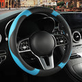 Black Blue Microfiber Leather Steering Wheel Cover 15 inch | Breathable Anti Slip Grip Cool Sporty Look Glow for Women Men