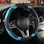 Black Blue Microfiber Leather Steering Wheel Cover 15 inch | Breathable Anti Slip Grip Cool Sporty Look Glow for Women Men