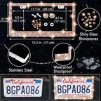 27 PCs Gold Champagne Bling Car Accessories Set for Women, Steering Wheel Covers Universal Fit 15 Inch, Bling License Plate Frame, Bling Phone Holder, Bling Car Coasters