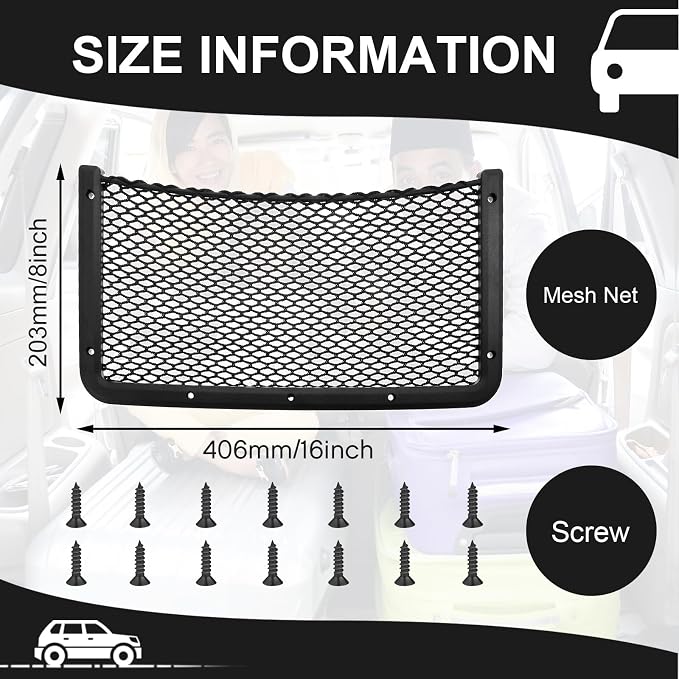 4 Pcs Boat Storage Net Bag, ABS Plastic Car Framed Mesh Net Holder, Phone & Cargo Organizer with Screws for Auto, Rv, Boat, Pontoon, Truck Pocket Storage (16 x 8 Inch)
