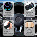 Neon Light Cat Steering Wheel Cover with 2 Pcs Car Coasters Neoprene Steering Wheel Cover for Women Men Anti-Slip Breathable Car Accessories Universal 15 Inch Fit Auto Cars Trucks