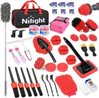 52PCS Car Detailing Kit Auto Cleaning Tools Wash Set with Storage Carry Bag Home Use for Interior Exterior Deep Clean Polish Car Care Windshield Dashboard Seat Air Vents Wheels Tires, Red