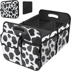 Trunk Organizer for Car, 72L Collapsible Waterproof Car Organizers and Storage, Car Accessories for Women and Men, Multi-Compartment Storage Organizer for SUV, Cow Print