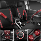 Leather Red Diamond Seat Cover Set, 11pcs Including Steering Wheel & Gear Cover, for Women, Universal Fit
