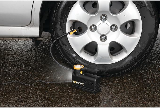 E00012 22 pc. Essential Roadside Assistance Kit: 12V Vortex Tire Inflator, Booster Cables, LED Flashlight, Safety Tools, Emergency Kit, Toolkit with Cable ties, Gloves, Storage Case