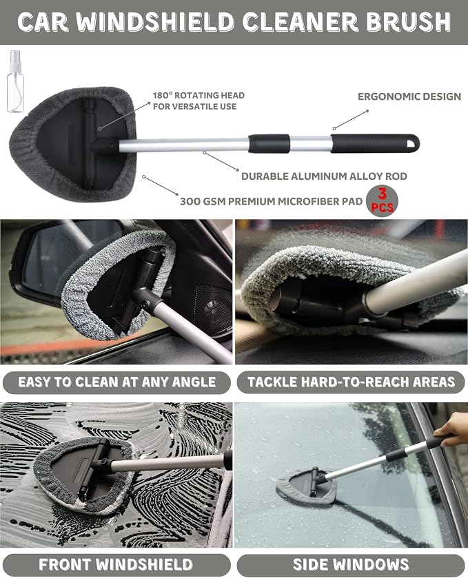 18Pcs Professional Car Interior Detailing Kit All-in-One Cleaning Tools for Windows, Dashboard, Vents, Windshield Cleaner Brush, Magic Sponge, Chamois Cloth, Detailing Brushes & Accessories