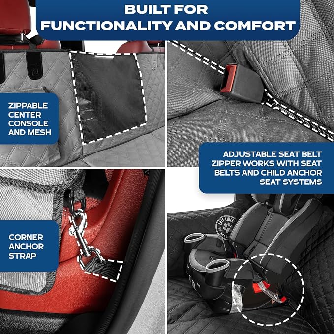 Standard Back Seat Extender for Dogs, Gray – As Seen on Shark Tank – Hard Bottom Platform for Cars, SUVs & Mid-Size Trucks – 400lb Support, Waterproof – Rigid Back Seat Cover for Dogs
