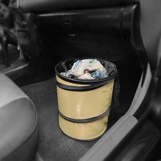 Automotive Waterproof Portable Collapsible Large Can Garbage Container fits Most Cars,Polyethylene, SUVs, and Trucks Beige Trash