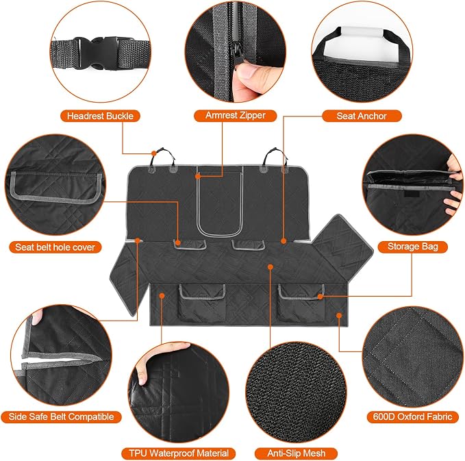 Dog Car Seat Cover Fit for 2017-2026 Jeep Compass | Waterproof Pet Bench Seat Cover for Back Seat, 600D Heavy Duty Scratch Proof Nonslip Truck Seat Covers for Dogs