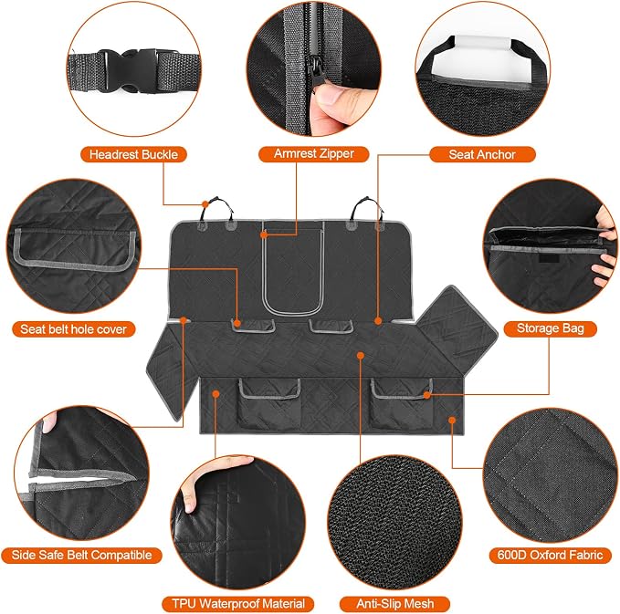Dog Car Seat Cover for 2013-2019 Ford Fusion | Waterproof Pet Bench Seat Cover for Back Seat, 600D Heavy Duty Scratch Proof Nonslip Truck Seat Covers for Dogs