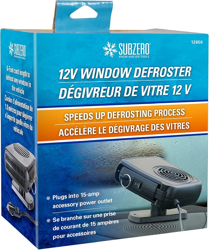 12650 12V Portable Window Defroster for Car, Truck, SUV, Jeep, 2 in 1 Fast Car Heater and Defogger with Plug in Cigarette Lighter, Black